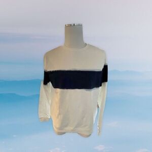 SLATE & Stone White Crew Neck with Blue Ombré Stripe Size L NWT